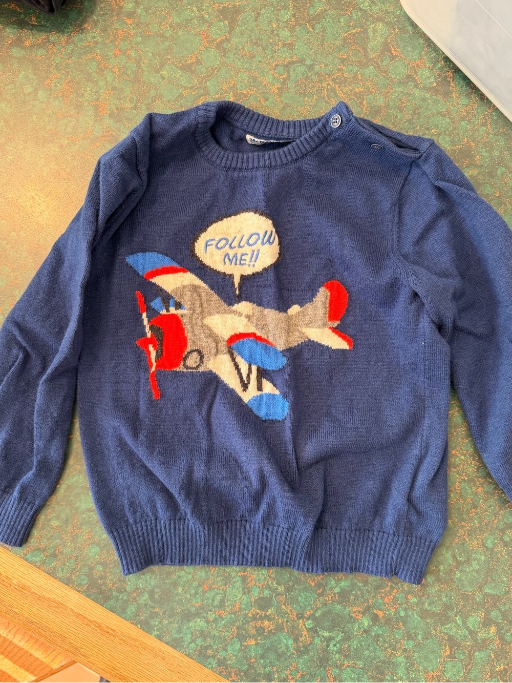 Boys Navy Airplane Graphic Crewneck Sweater